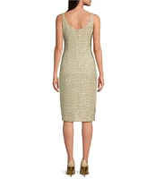 Donna Karan Coordinating Sequin Tweed Boat Neck Sleeveless Sheath Dress