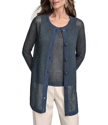 Donna Karan Sequined Button Front Long Sleeve Cardigan