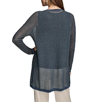 Donna Karan Sequined Button Front Long Sleeve Cardigan