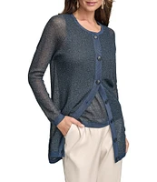 Donna Karan Sequined Button Front Long Sleeve Cardigan