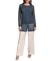 Donna Karan Sequined Button Front Long Sleeve Cardigan