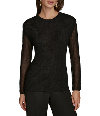 Donna Karan Sheer Long Sleeve Crew Neck Sweater