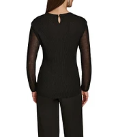 Donna Karan Sheer Long Sleeve Crew Neck Sweater