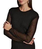 Donna Karan Sheer Long Sleeve Crew Neck Sweater