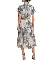 Donna Karan Short Sleeve Belted Button Front Midi Shirt Dress