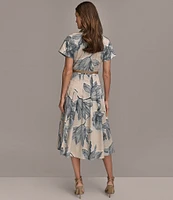 Donna Karan Short Sleeve Belted Button Front Midi Shirt Dress