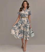 Donna Karan Short Sleeve Belted Button Front Midi Shirt Dress