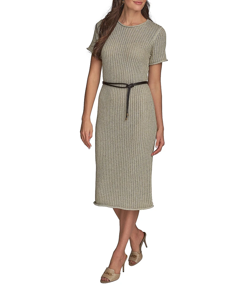 Donna Karan Short Sleeve Boat Neck Knit Sheath Dress