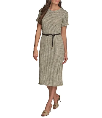 Donna Karan Short Sleeve Boat Neck Knit Sheath Dress