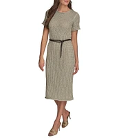Donna Karan Short Sleeve Boat Neck Knit Sheath Dress
