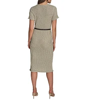 Donna Karan Short Sleeve Boat Neck Knit Sheath Dress