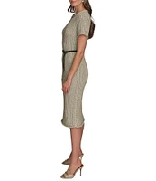 Donna Karan Short Sleeve Boat Neck Knit Sheath Dress