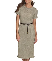 Donna Karan Short Sleeve Boat Neck Knit Sheath Dress
