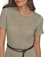 Donna Karan Short Sleeve Boat Neck Knit Sheath Dress
