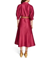 Donna Karan Short Sleeve Collared Neck Belted Midi Dress