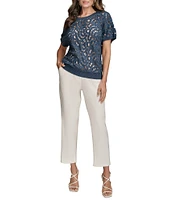 Donna Karan Short Sleeve Drop Shoulder Crochet Top