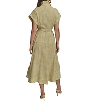 Donna Karan Short Sleeve Gingham Midi Shirt Dress