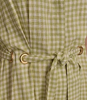Donna Karan Short Sleeve Gingham Midi Shirt Dress