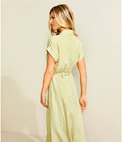 Donna Karan Short Sleeve Gingham Midi Shirt Dress
