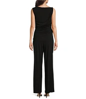 Donna Karan Sleeveless Asymmetrical Neck Draped Bodice Jumpsuit