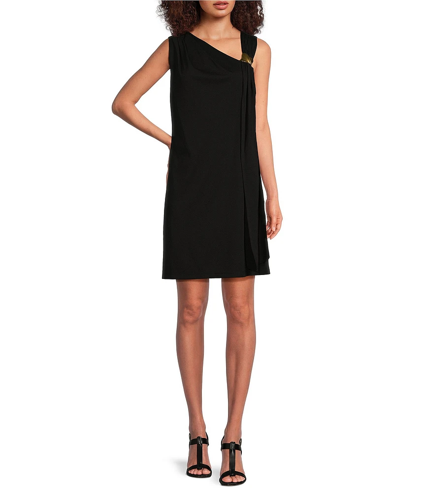 Donna Karan Sleeveless Asymmetrical V-Neck Front Draped Dress