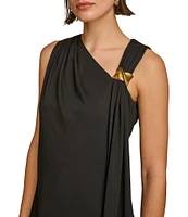 Donna Karan Sleeveless Asymmetrical V-Neck Front Draped Dress