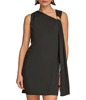 Donna Karan Sleeveless Asymmetrical V-Neck Front Draped Dress