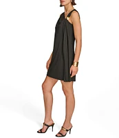 Donna Karan Sleeveless Asymmetrical V-Neck Front Draped Dress