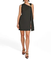 Donna Karan Sleeveless Asymmetrical V-Neck Front Draped Dress