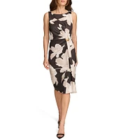 Donna Karan Sleeveless Boat Neck Floral Dress