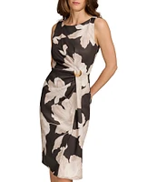 Donna Karan Sleeveless Boat Neck Floral Dress