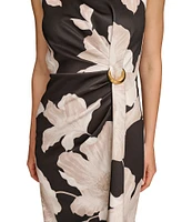 Donna Karan Sleeveless Boat Neck Floral Dress