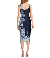 Donna Karan Sleeveless Boat Neck Floral Scuba Midi Sheath Dress