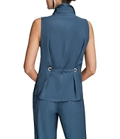 Donna Karan Sleeveless Button Front Tie Waist Top