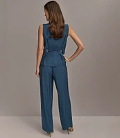 Donna Karan Sleeveless Button Front Tie Waist Top