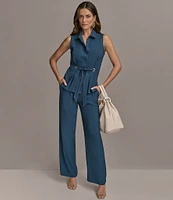 Donna Karan Sleeveless Button Front Tie Waist Top