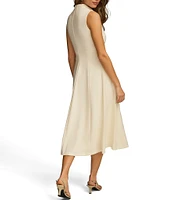 Donna Karan Sleeveless Cowl Mock Neck A-Line Midi Dress