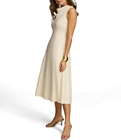 Donna Karan Sleeveless Cowl Mock Neck A-Line Midi Dress