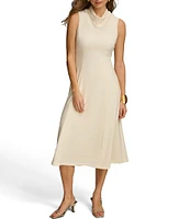 Donna Karan Sleeveless Cowl Mock Neck A-Line Midi Dress