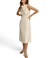 Donna Karan Sleeveless Cowl Mock Neck A-Line Midi Dress