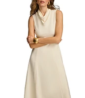 Donna Karan Sleeveless Cowl Mock Neck A-Line Midi Dress