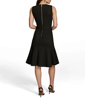 Donna Karan Sleeveless Crew Neck Flounce Hem Dress