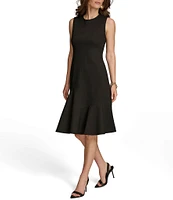 Donna Karan Sleeveless Crew Neck Flounce Hem Dress