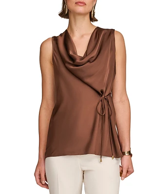 Donna Karan Sleeveless Drape Neck Side Tie Top