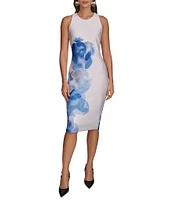Donna Karan Sleeveless Floral Print Scuba Sheath Dress