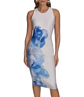 Donna Karan Sleeveless Floral Print Scuba Sheath Dress