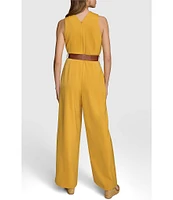 Donna Karan Sleeveless Halter Neck Belted Satin Jumpsuit