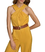 Donna Karan Sleeveless Halter Neck Belted Satin Jumpsuit