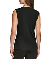 Donna Karan Sleeveless Hardware Embellished Faux Wrap Top