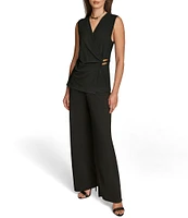 Donna Karan Sleeveless Hardware Embellished Faux Wrap Top